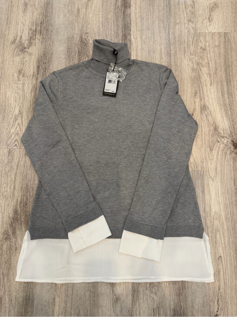 Adrianna Papell Medium Gray Ivory Layered Turtleneck Sweater NWT